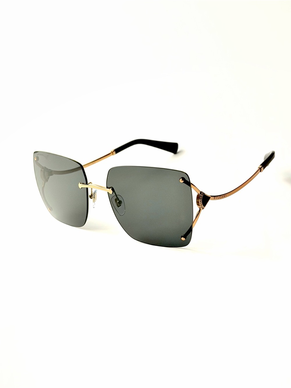 Bvlgari 6190 B D 2014/87 Gold Frame Black Lens Rimless Square Sunglasses